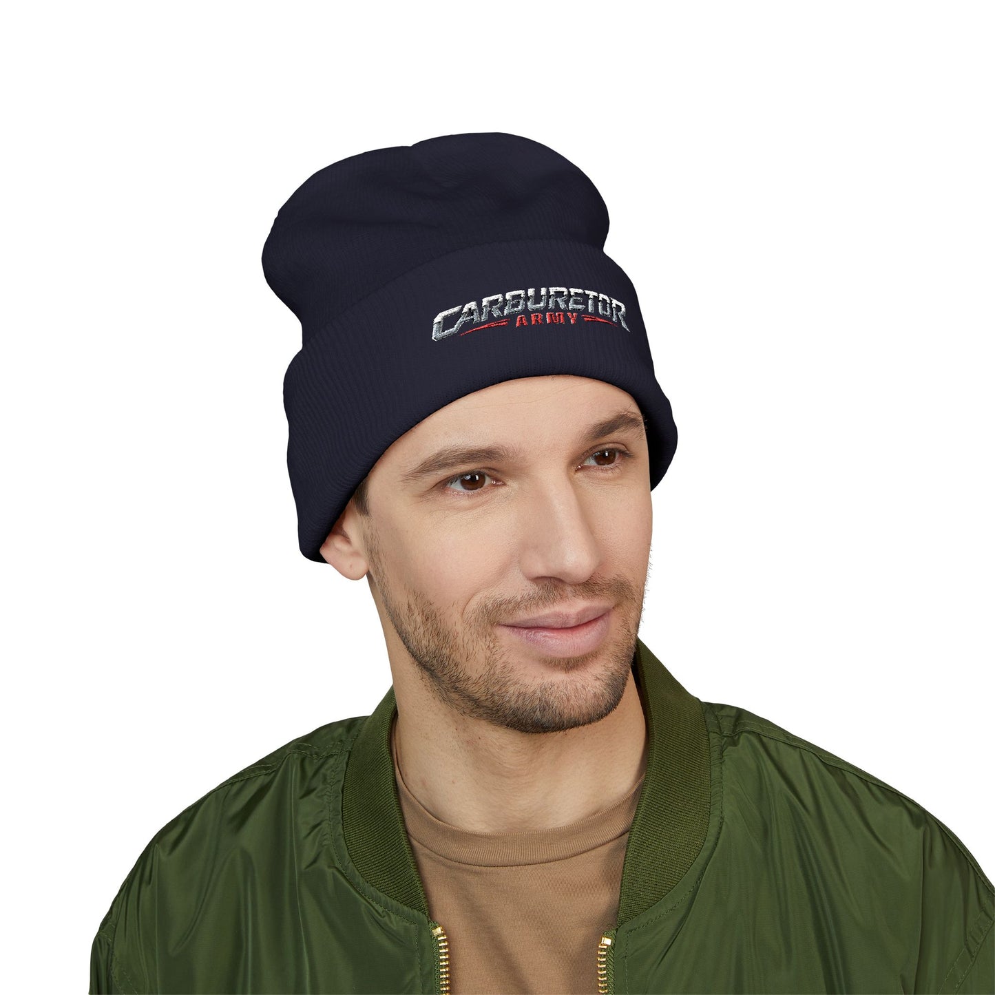 Cuffed Beanie — Carburetor Army Embroidered Logo Winter Hat