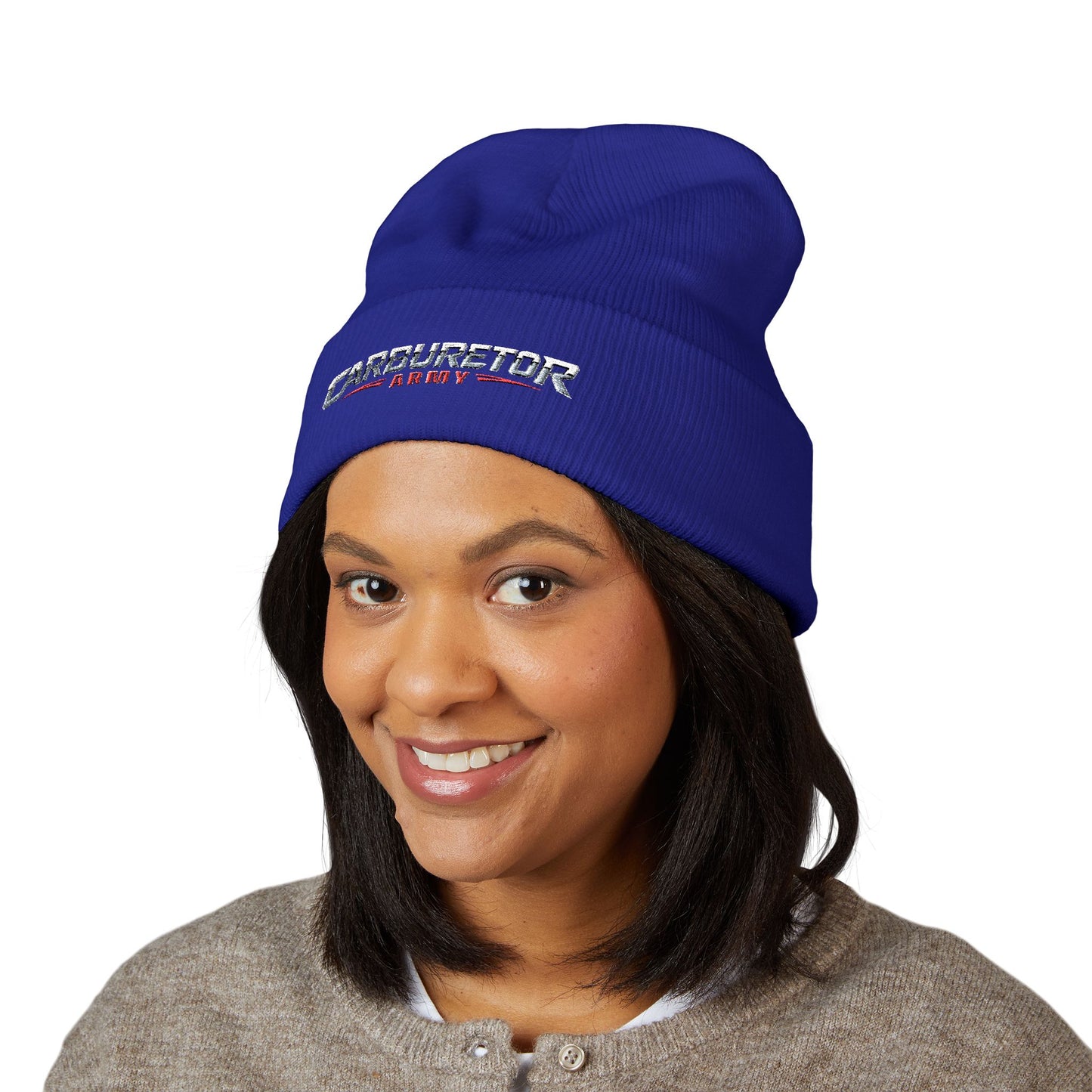 Cuffed Beanie — Carburetor Army Embroidered Logo Winter Hat