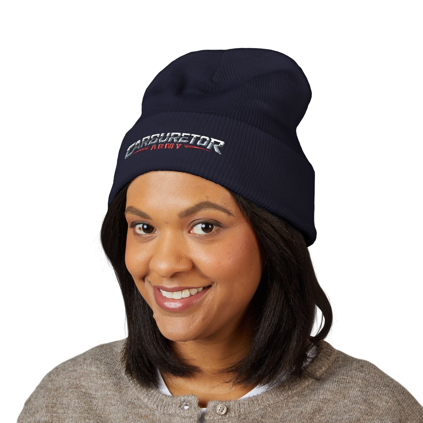 Cuffed Beanie — Carburetor Army Embroidered Logo Winter Hat